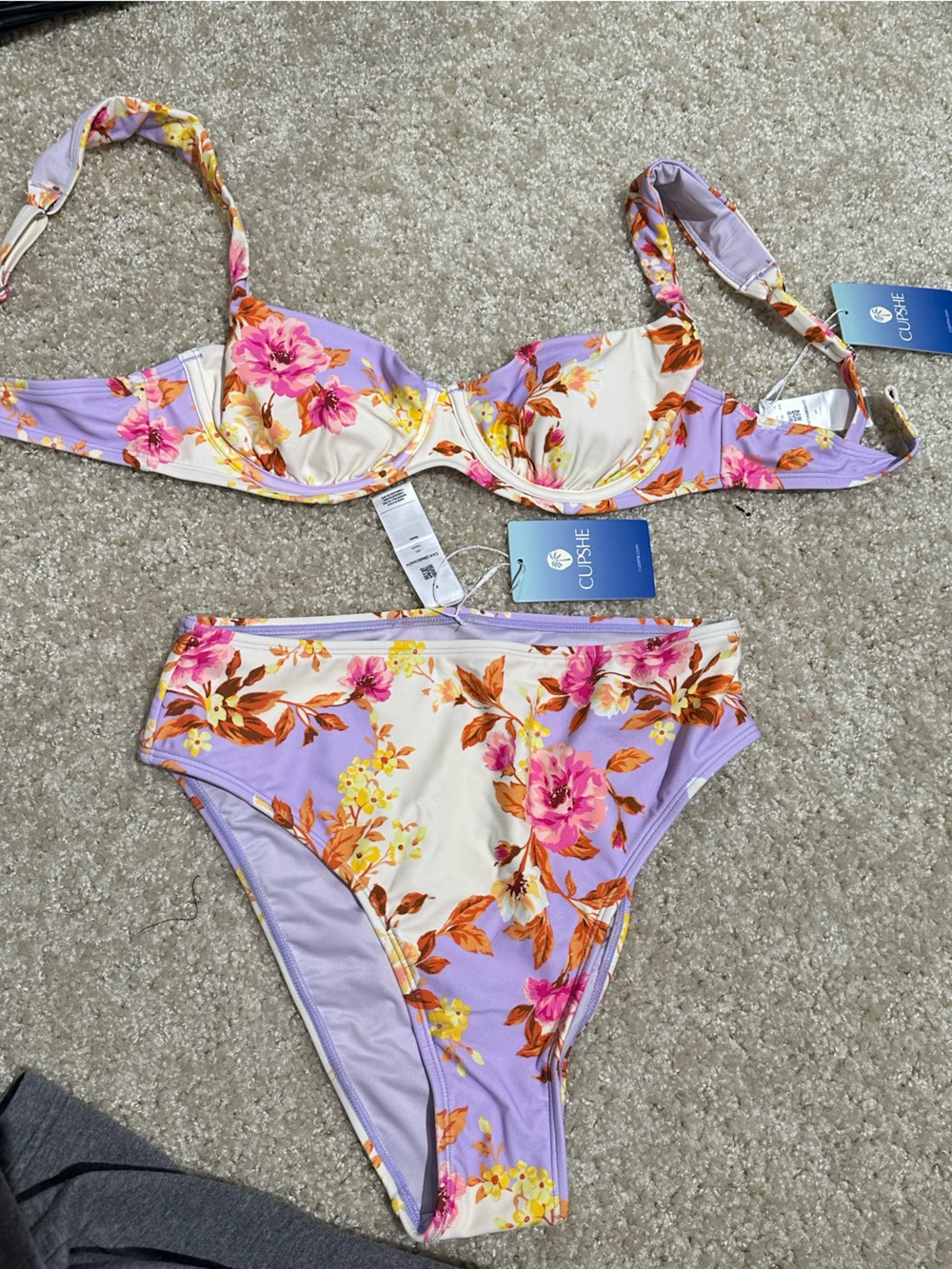 Cupshe Lavender, Cream & Pink Floral Bikini Set